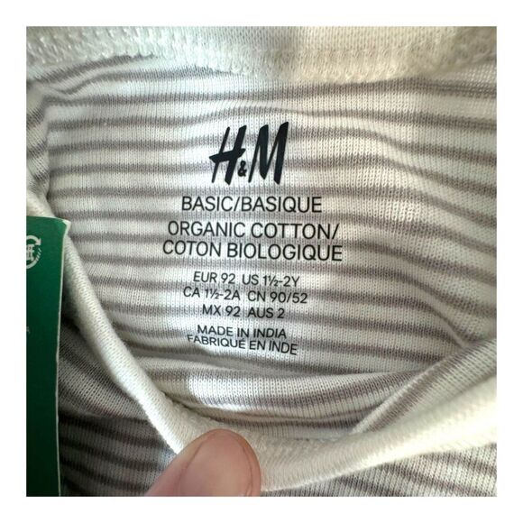 H&M Baby Long Sleeve Bodysuit 2-Pack Organic Cotton 18-24m Gray & White Striped - Picture 2 of 5